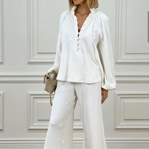 Vita Grace Palma Blouse Sweater White Balloon Sleeve High Neck Poet